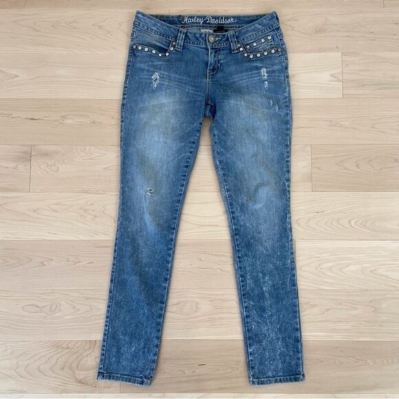 Harley Davidson jeans low rise straight leg stretch denim crystal light blue 8 - Picture 11 of 11